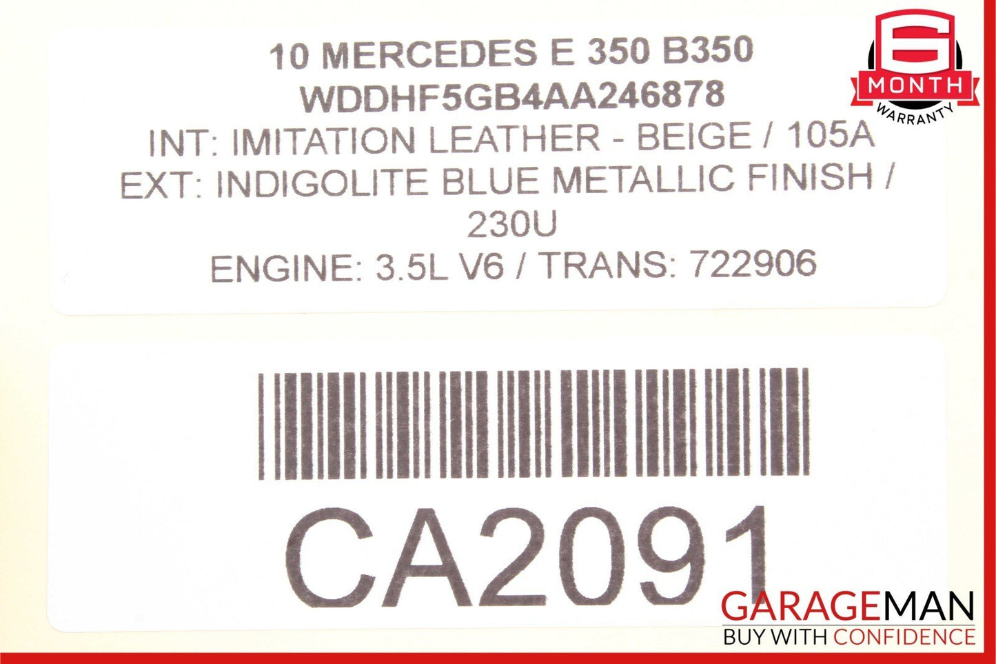 10-13 Mercedes W212 E350 E550 Sedan Rear Right Side Inner Tail Light Lamp OEM