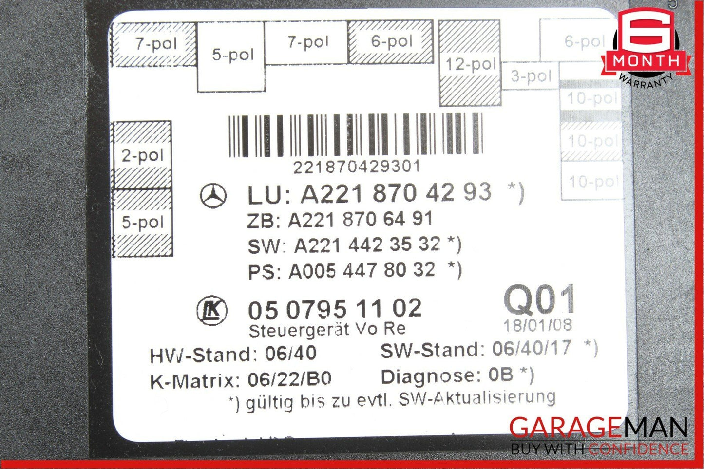 07-13 Mercedes W221 S400 S550 Rear Left / Right Side Door Control Module OEM