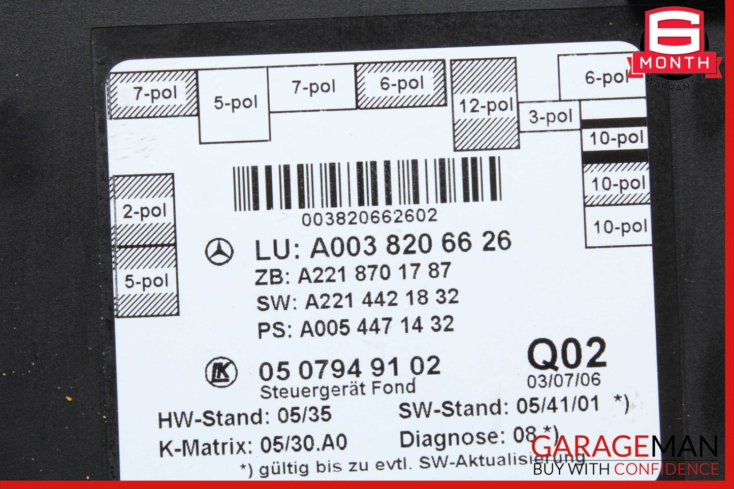 07-09 Mercedes W221 S550 S65 AMG Rear Left Or Right Side Door Control Module OEM