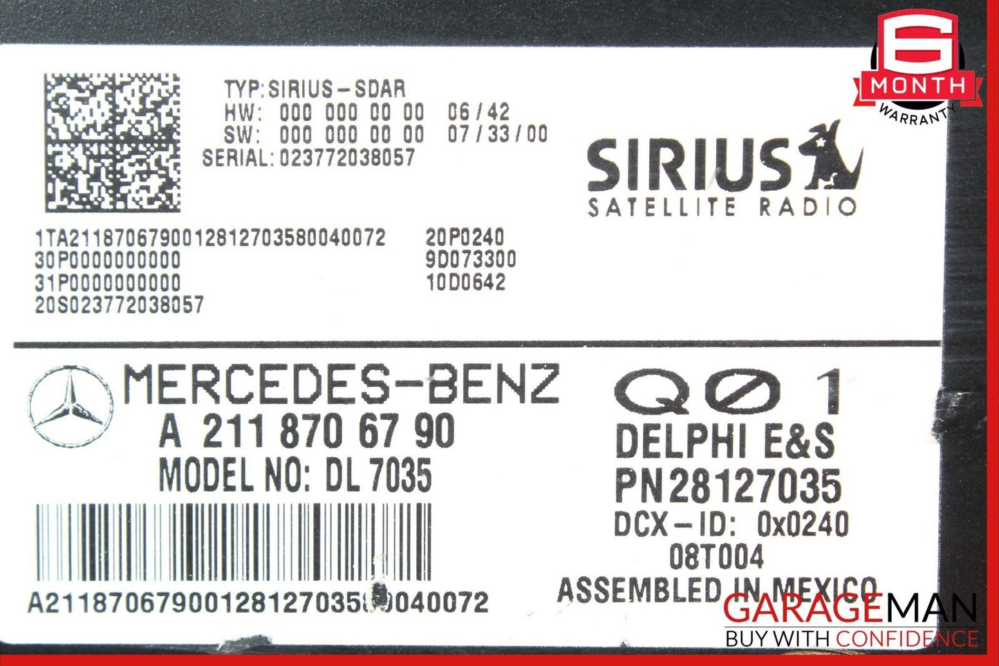 03-09 Mercedes CLK500 E350 GL450 Sirius Satellite Radio Receiver Module Unit