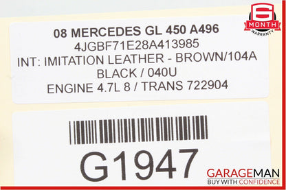 07-12 Mercedes X164 GL450 2nd Row Rear Left Seat Cushion Armrest Assembly Brown