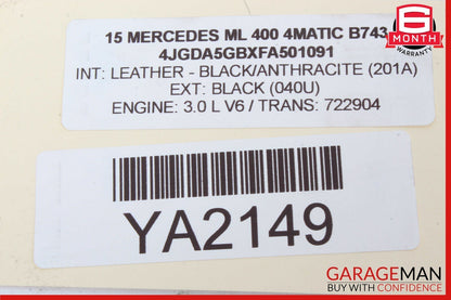 12-19 Mercedes W166 ML400 GLE43 AMG Window Regulator Motor Rear Right Side OEM