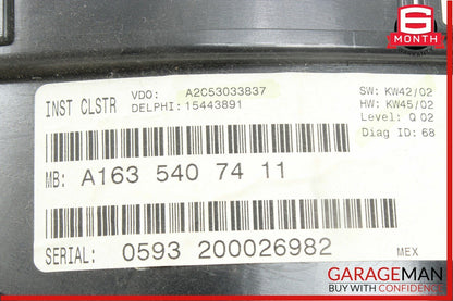 02-05 Mercedes W163 ML500 Speedometer Odometer Instrument Cluster Gauge