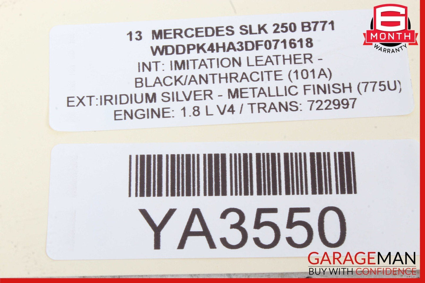 12-20 Mercedes R172 SLK250 SLK350 SLC300 Interior Rear View Mirror Assy Black