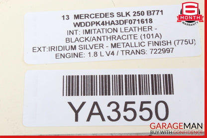 12-20 Mercedes R172 SLK250 SLK350 SLC300 Interior Rear View Mirror Assy Black