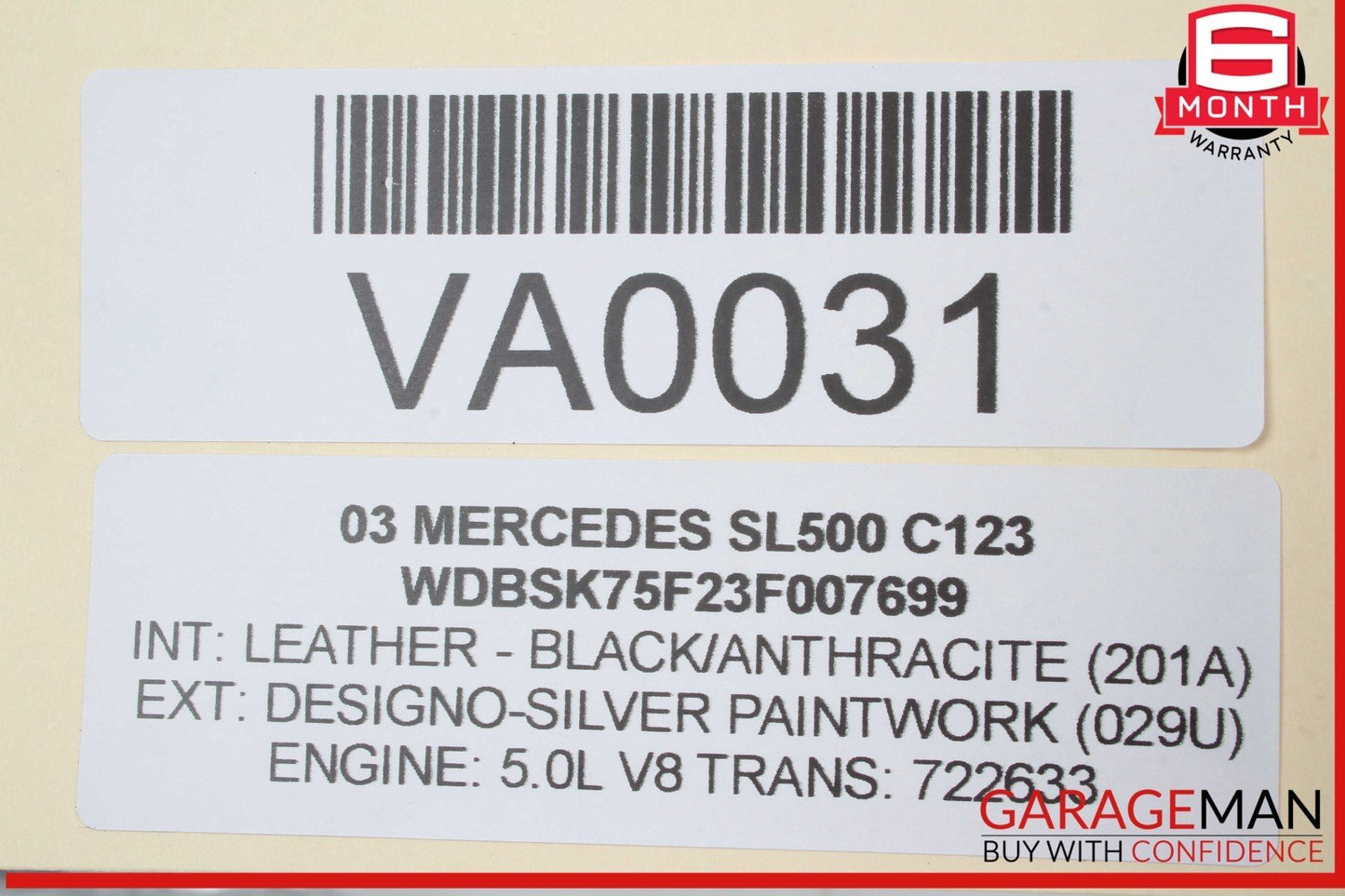 03-12 Mercedes R230 SL500 Convertible Right Roof Main Top Drive Lift Cylinder