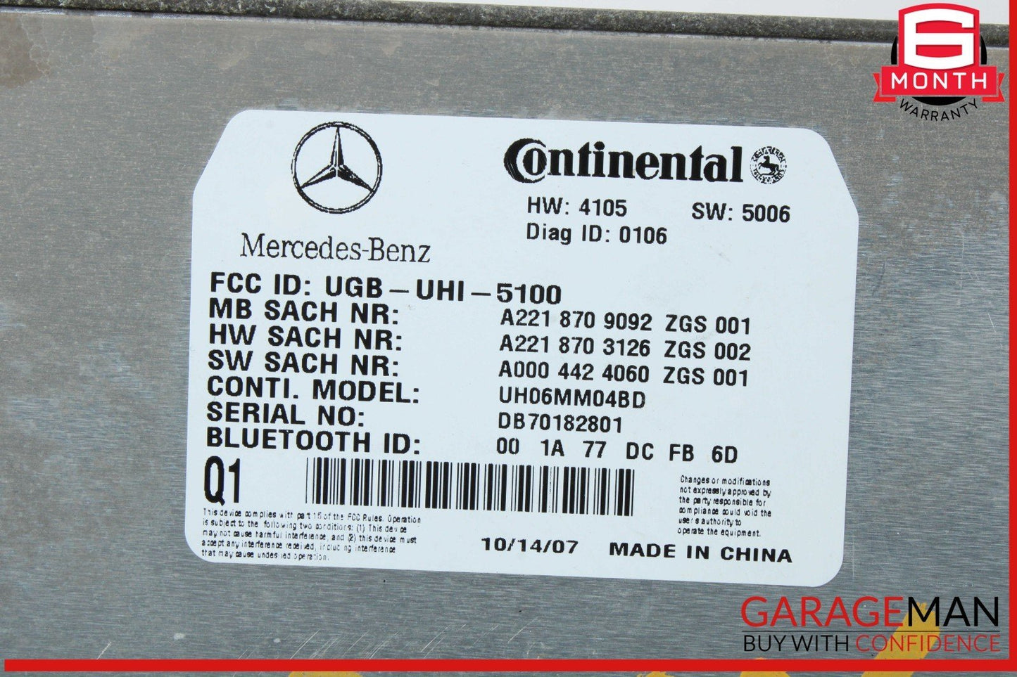 07-10 Mercedes W221 S550 CL550 CL600 Bluetooth Communication Control Module Unit