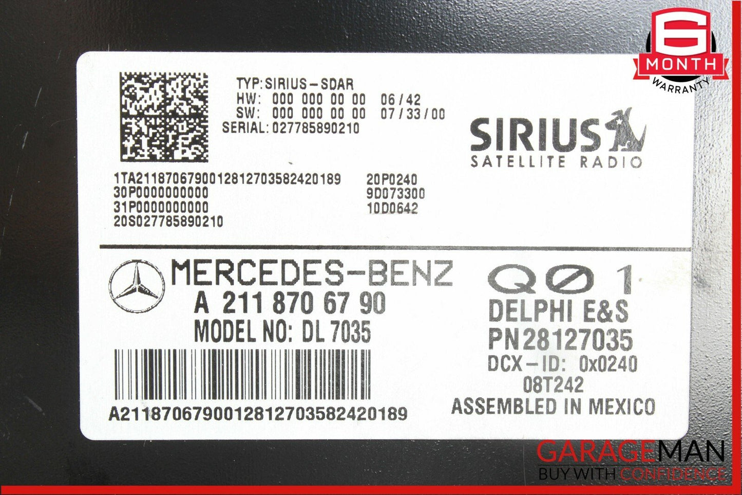 03-08 Mercedes W211 SL500 CLK350 Sirius Satellite Radio Receiver 1698270162 OEM