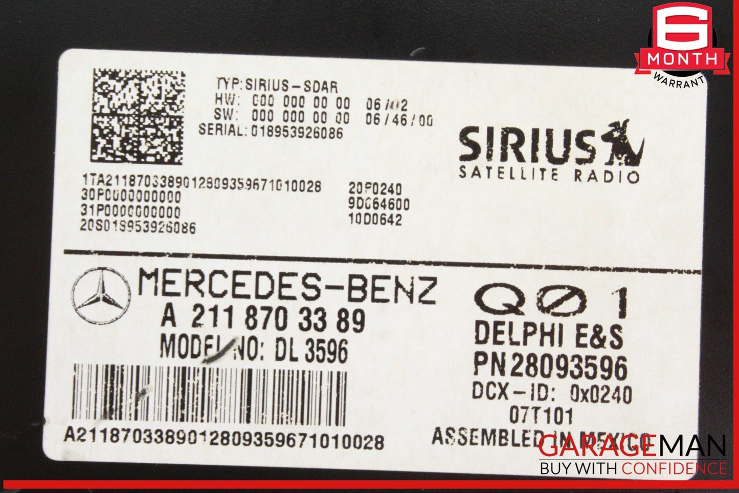03-09 Mercedes W211 E320 E350 Sirius Satellite Radio Receiver 2118703389 OEM