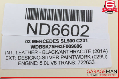 03-12 Mercedes R230 SL500 SL55 Convertible Top Left Load Assist Cylinder OEM