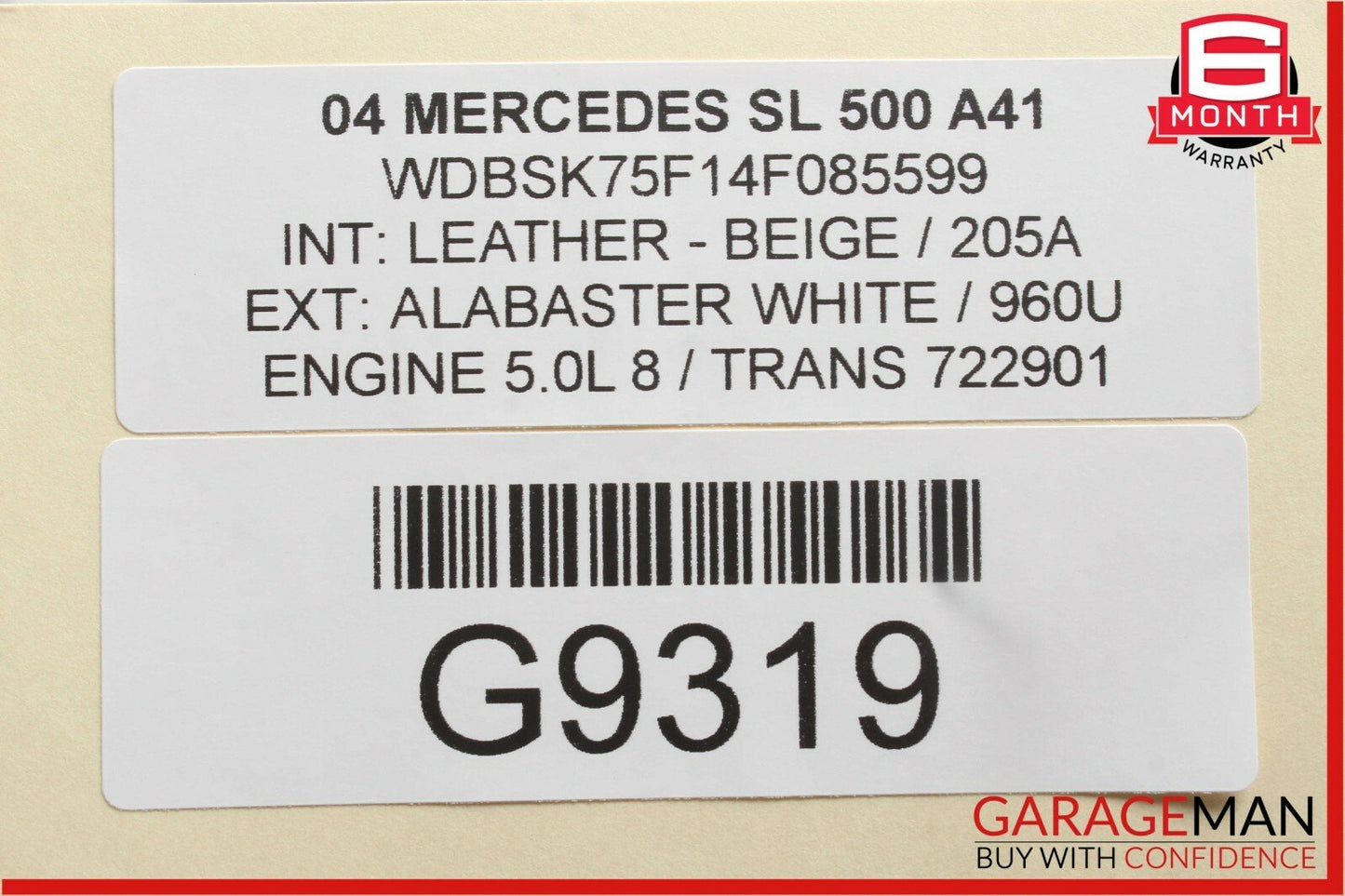 03-08 Mercedes R230 SL500 SL550 Front Left / Right Seat Headrest Head Rest Beige