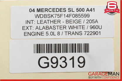 03-08 Mercedes R230 SL500 SL550 Front Left / Right Seat Headrest Head Rest Beige