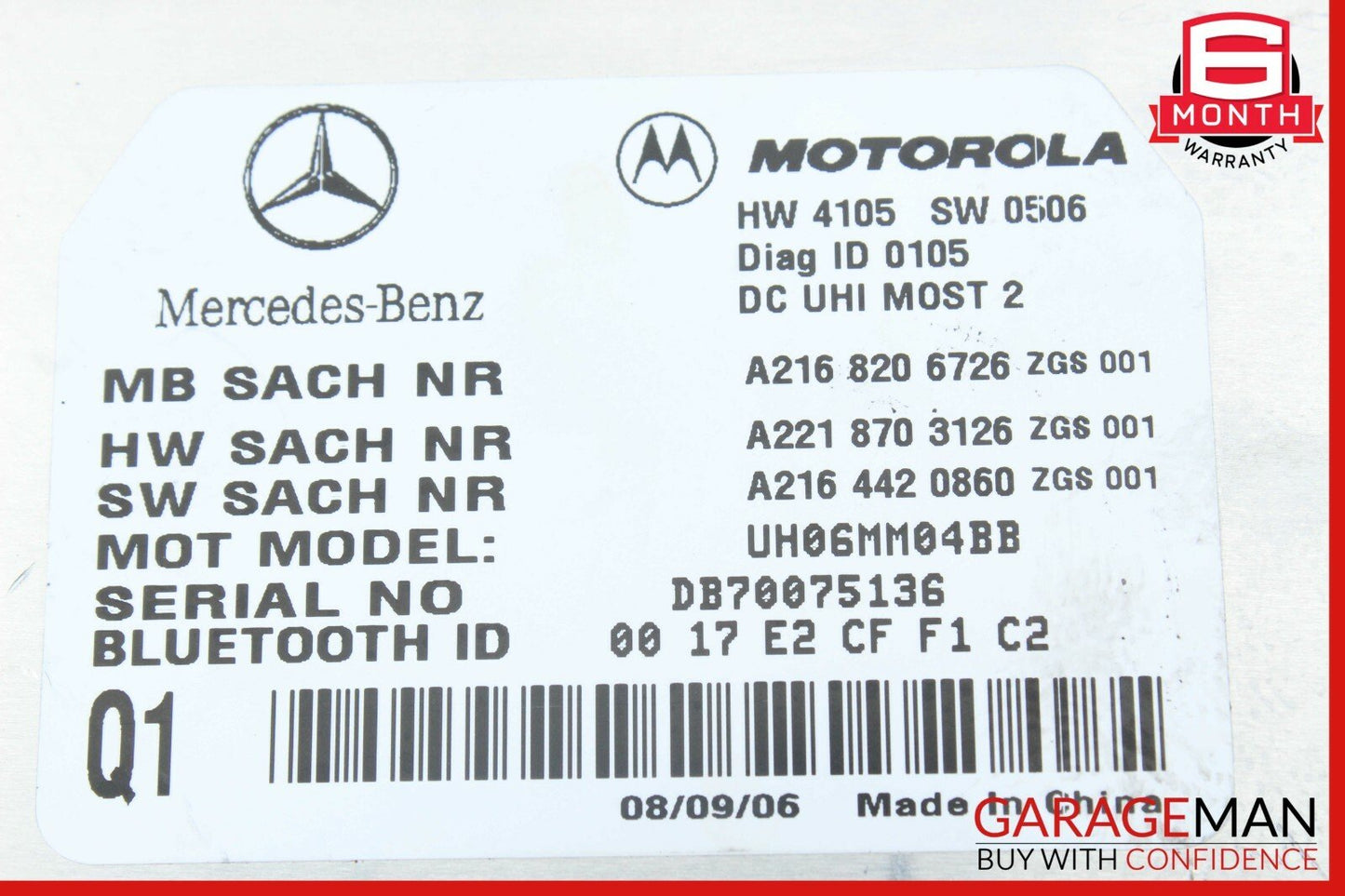 07-09 Mercedes W221 S600 CL600 Bluetooth Mobile Cell Phone Control Module OEM