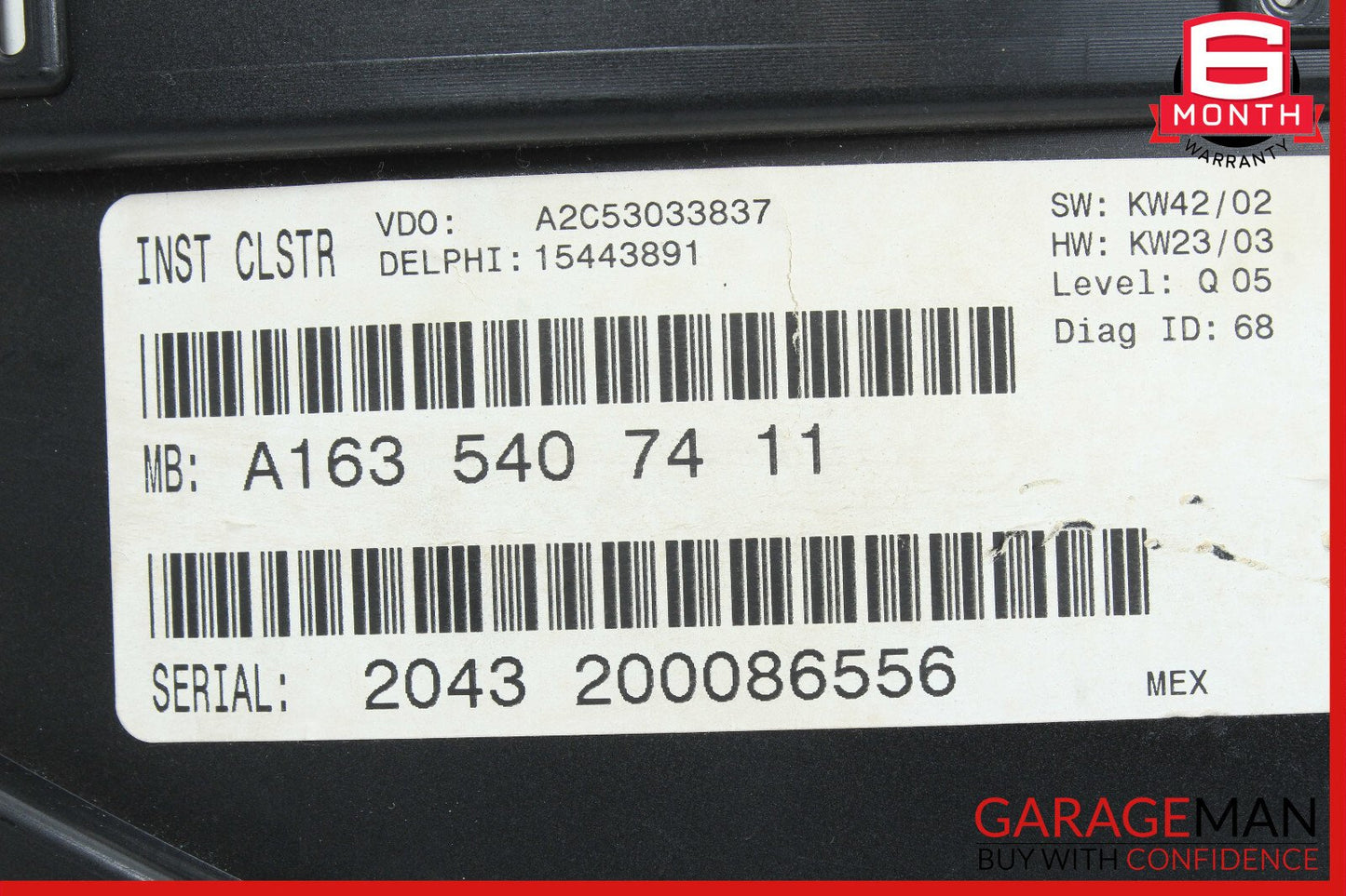 02-05 Mercedes W163 ML500 ML350 Instrument Cluster Speedometer OEM