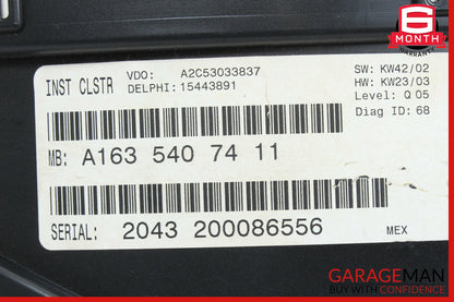 02-05 Mercedes W163 ML500 ML350 Instrument Cluster Speedometer OEM