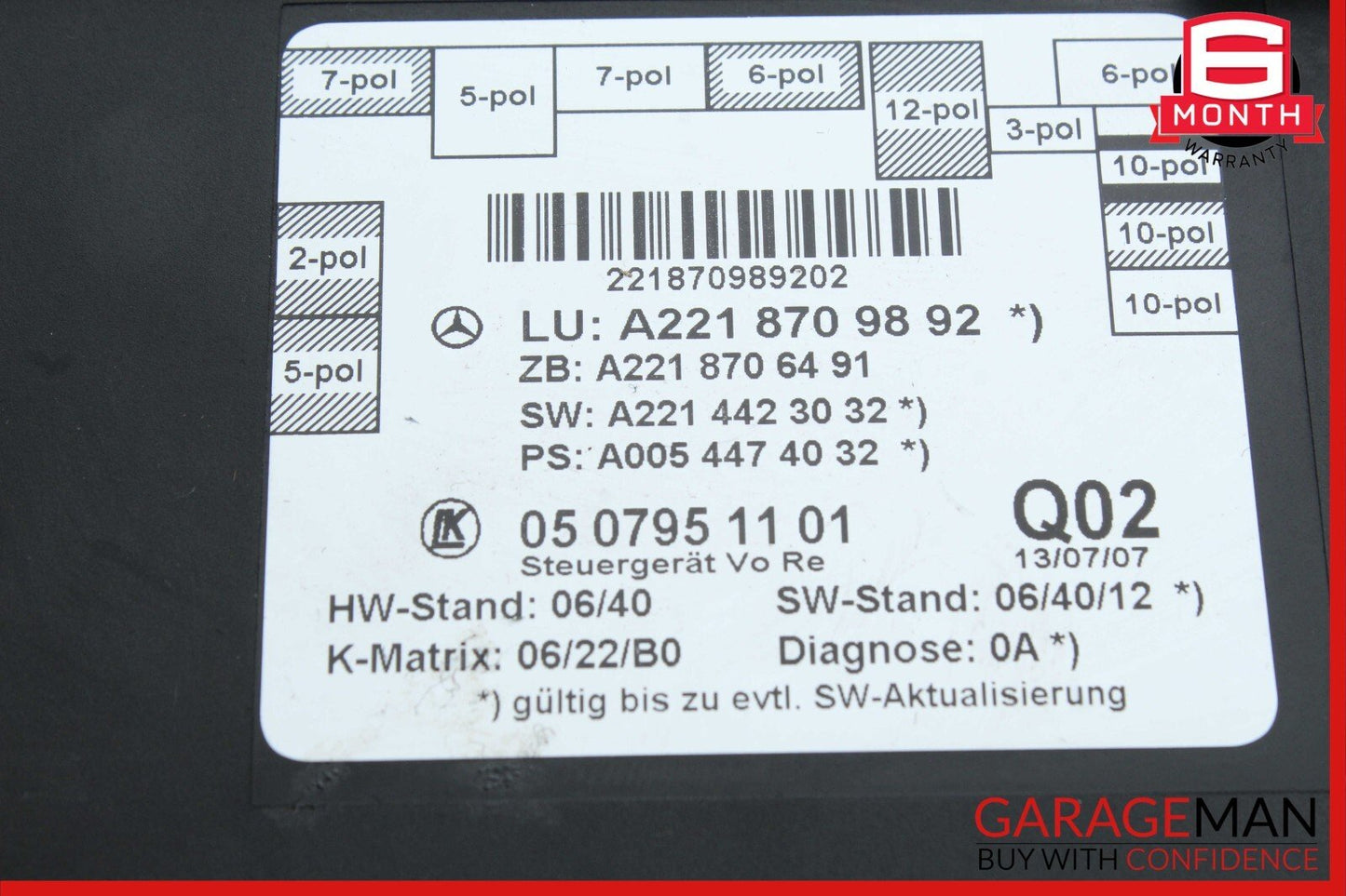 07-13 Mercedes W221 S400 S550 Front Right Passenger Side Door Control Module OEM