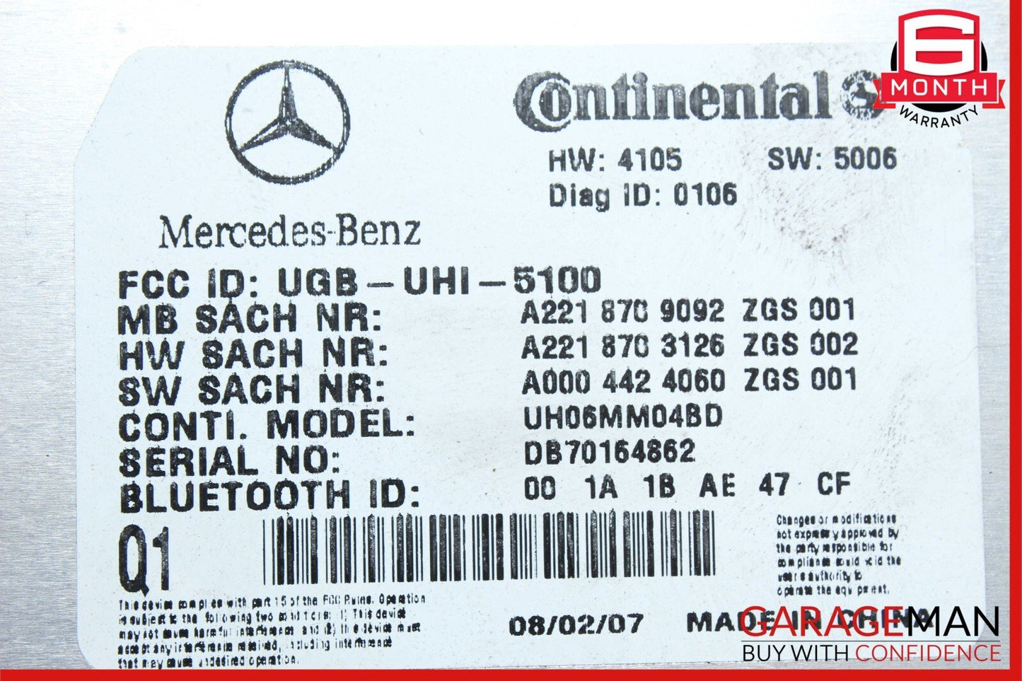 07-13 Mercedes W221 S550 CL550 Bluetooth Communication Controller Module OEM