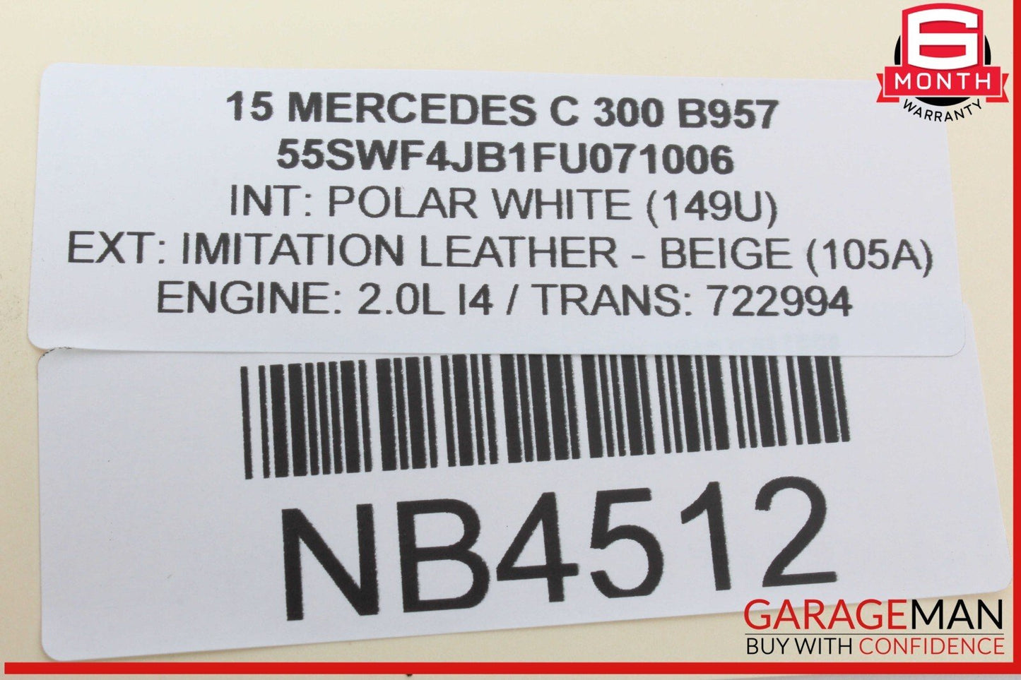 15-20 Mercedes W205 C300 Rear Right Keyless Go Exterior Door Handle White OEM