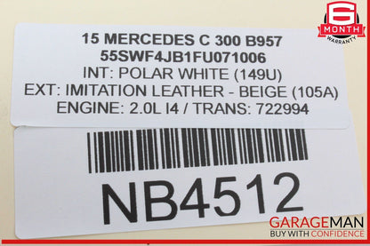 15-20 Mercedes W205 C300 Rear Right Keyless Go Exterior Door Handle White OEM