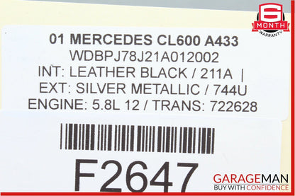 00-01 Mercedes W215 CL500 CL600 Front Right Seat Belt Seatbelt Retractor Black