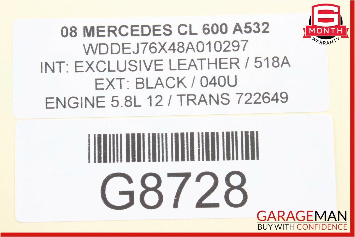 03-13 Mercedes CL600 SL600 V12 M275 Engine Piston & Connecting Rod Assembly