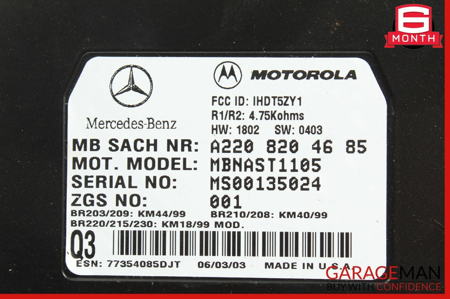 03-09 Mercedes CLK500 CLK55 AMG Motorola Communication Control Module Unit