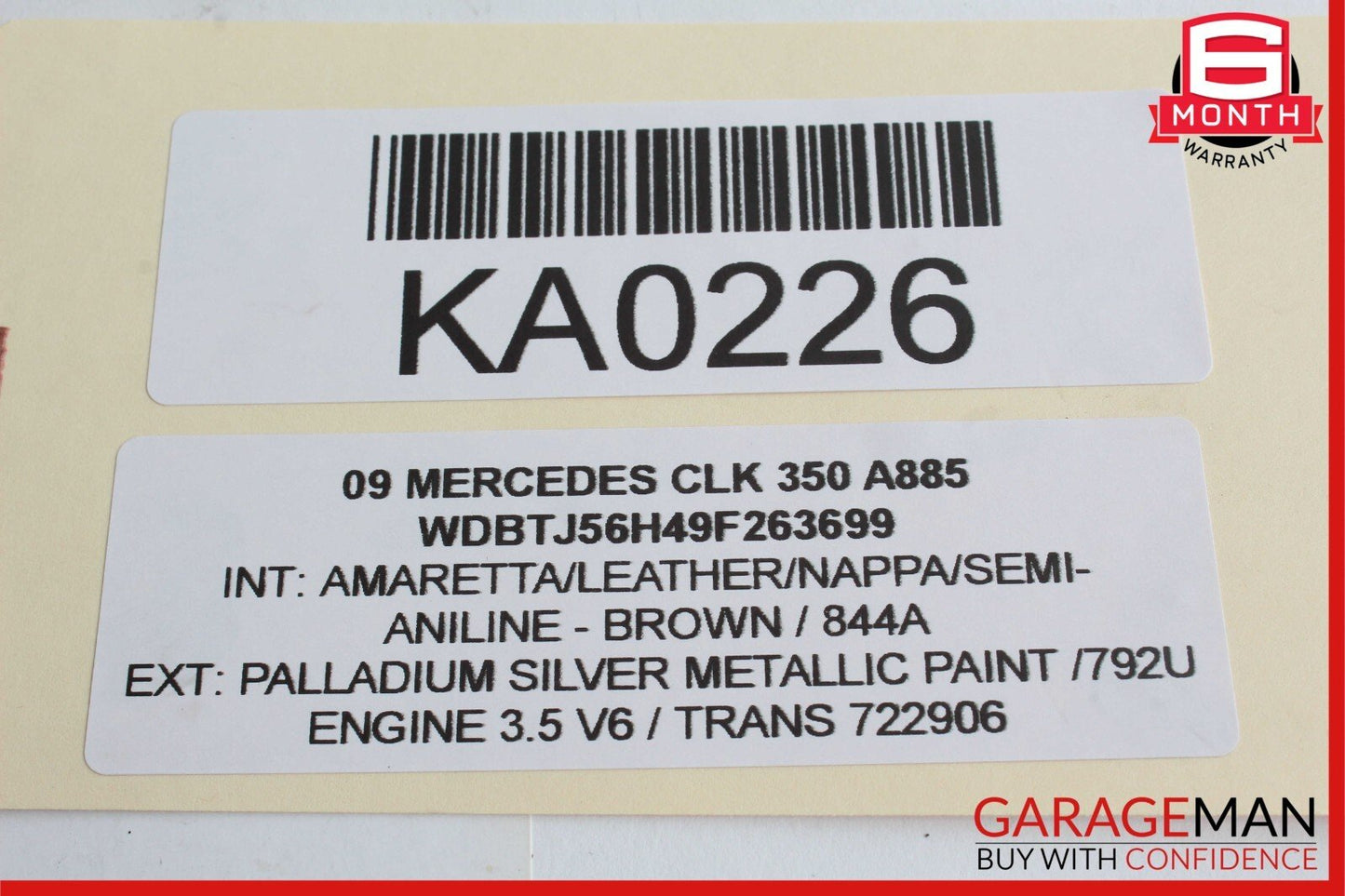 03-09 Mercedes W209 CLK350 Rear Left Driver Side Bolster Cushion Cover Brown OEM