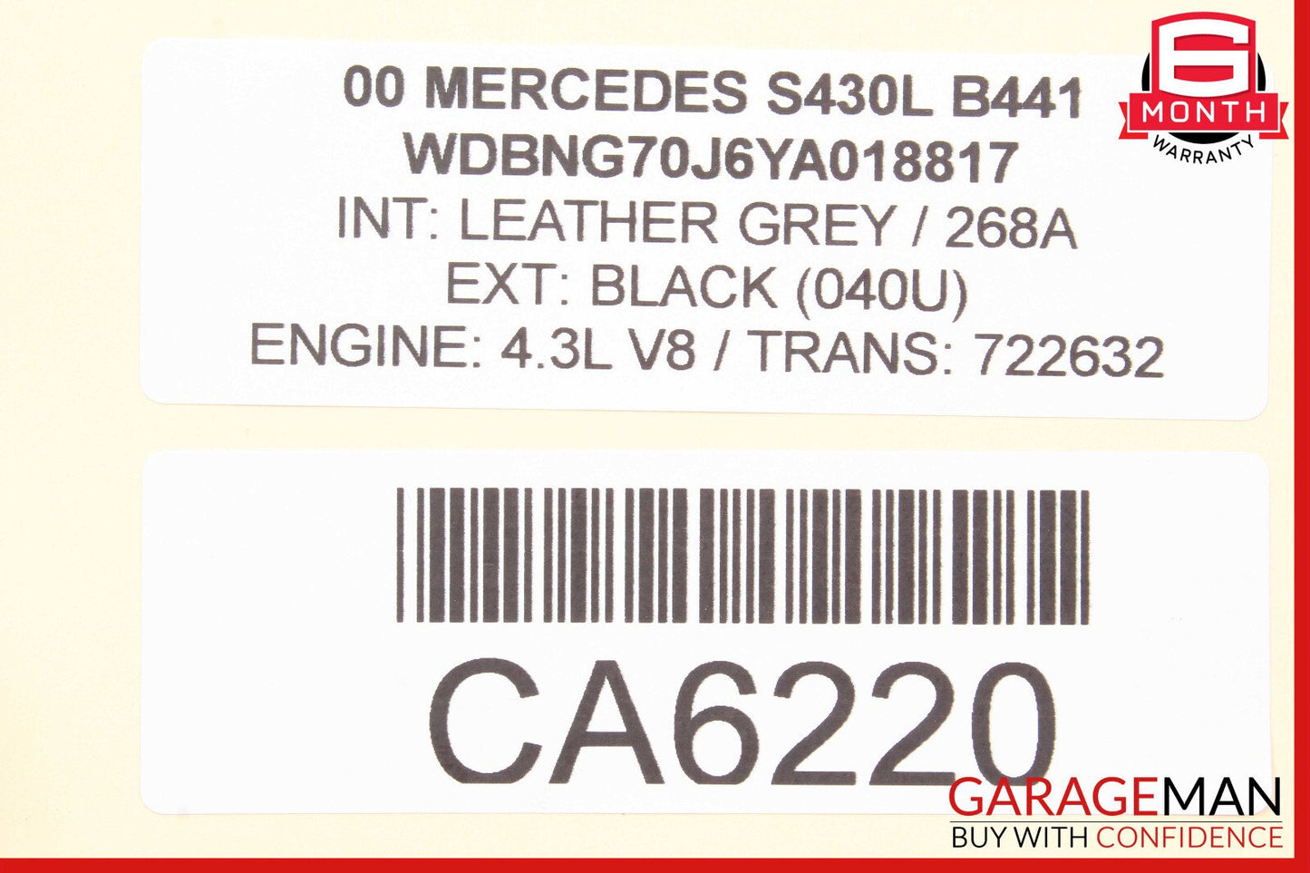00-06 Mercedes W220 S430 Rear Left Side Door Window Regulator Motor Unit OEM