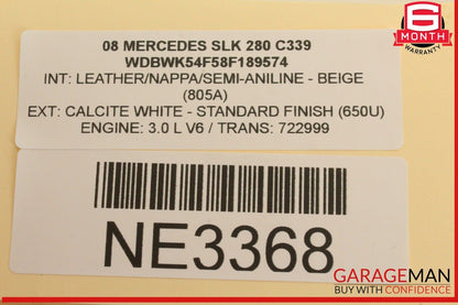 07-11 Mercedes R171 SLK280 SLK300 Front Left Side Seat Belt Seatbelt Retractor