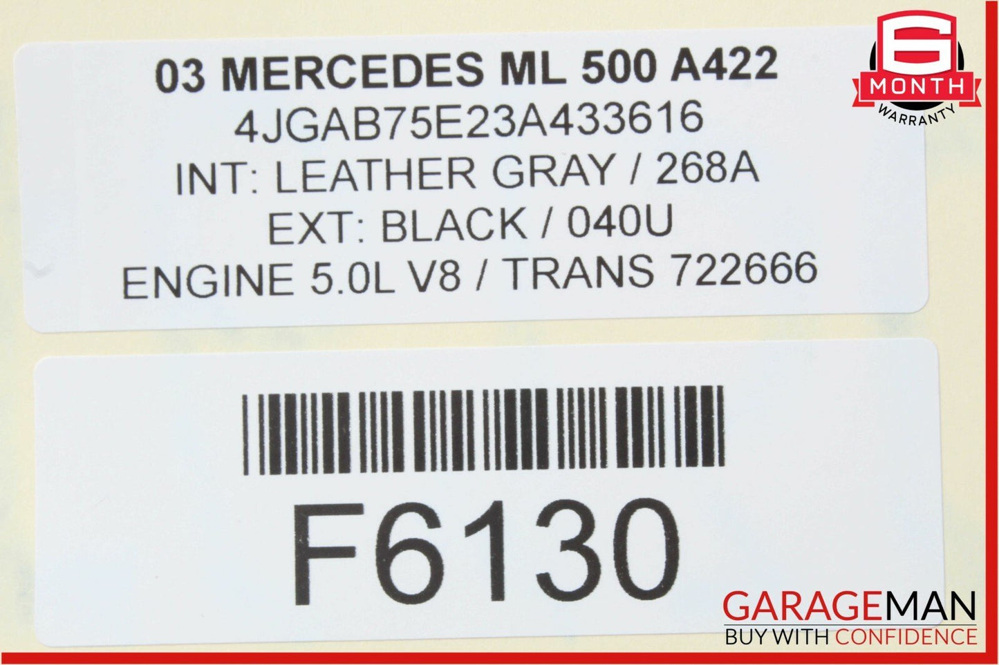 98-05 Mercedes W163 ML500 Left Side Rocker Skirt Molding Panel Black Aftermarket