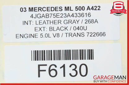 98-05 Mercedes W163 ML500 Left Side Rocker Skirt Molding Panel Black Aftermarket