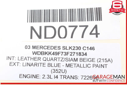 01-04 Mercedes R170 SLK230 Front Left Driver Side Door Window Regulator Motor