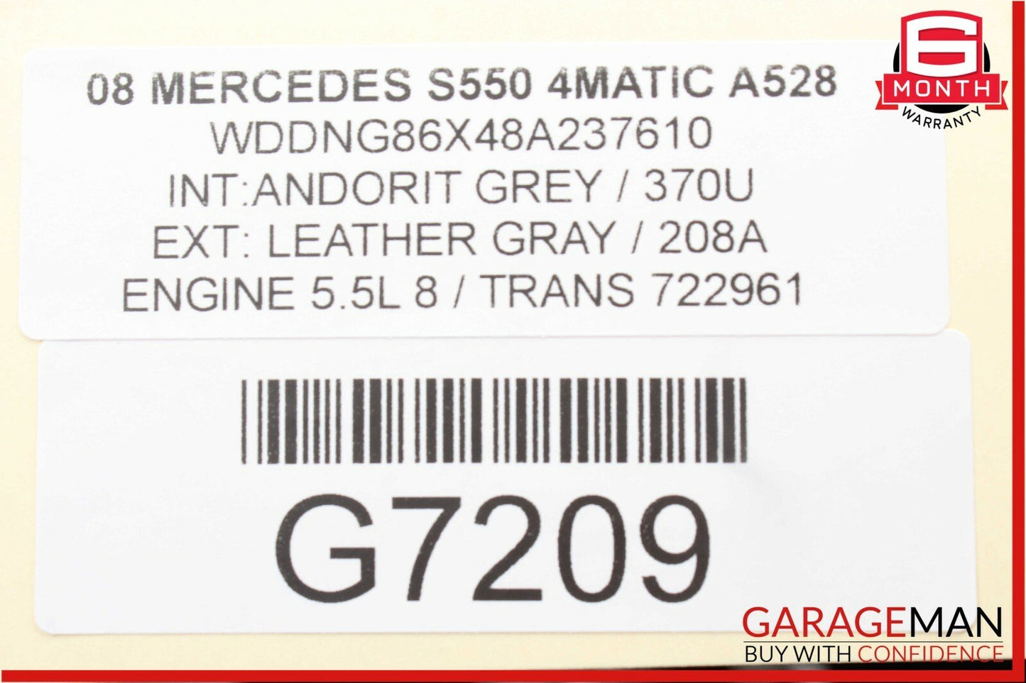 07-09 Mercedes W221 S550 Front Left Side Mirror Rear View Door Andorit Grey