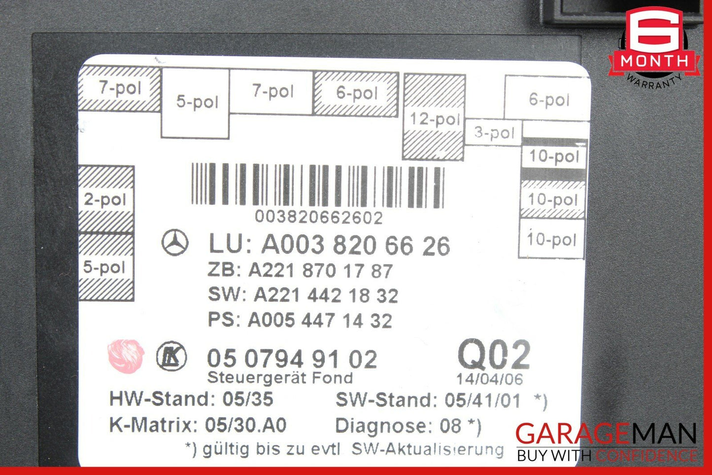 07-09 Mercedes W221 S550 S65 AMG Rear Left Or Right Side Door Control Module OEM