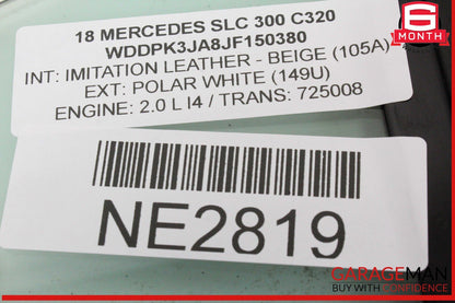 12-20 Mercedes R172 SLC300 SLK350 Rear Right Quarter Window Glass OEM