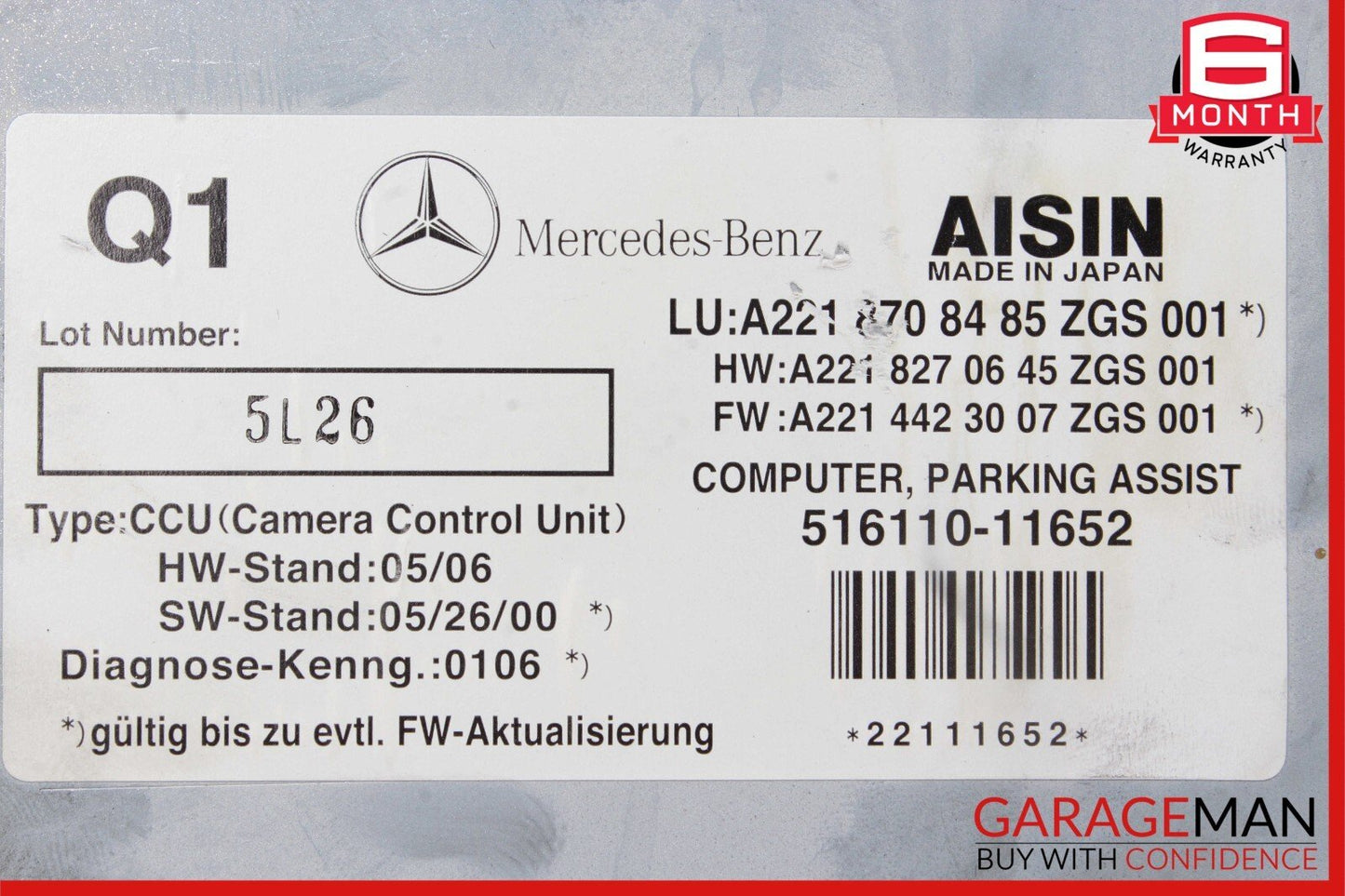 07-14 Mercedes W221 S550 CL550 Rear View Backup Camera Control Module Unit OEM