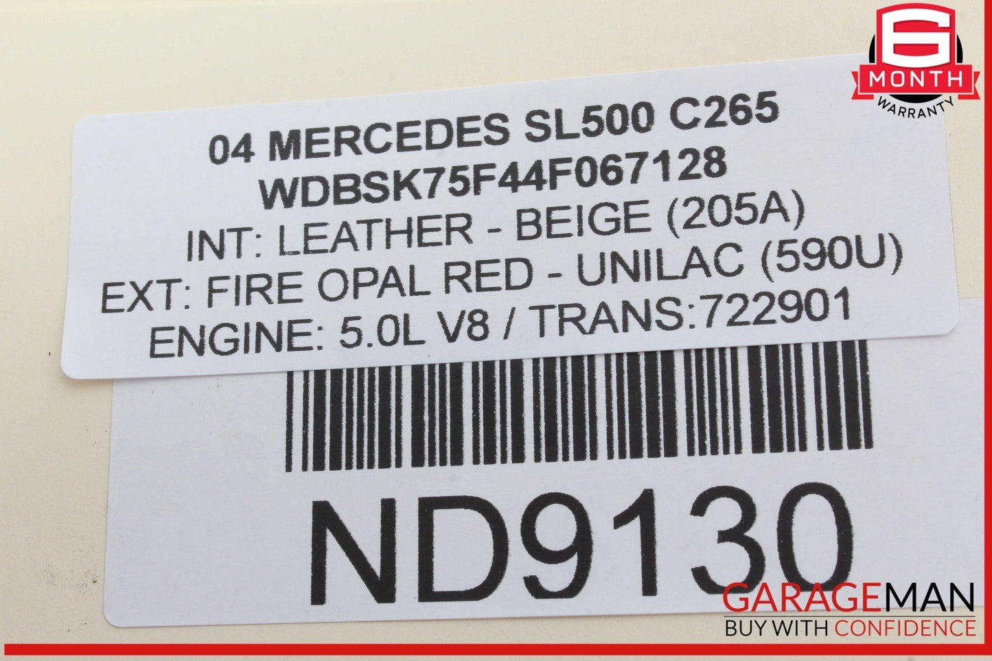 03-12 Mercedes R230 SL500 Convertible Trunk Frame Left Lock Cylinder OEM