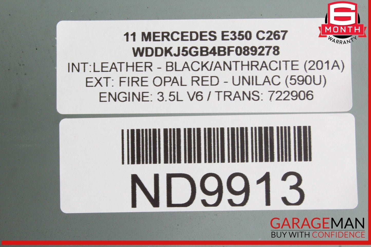 11-17 Mercedes W207 E350 Convertible Rear Right Side Quarter Door Window Glass