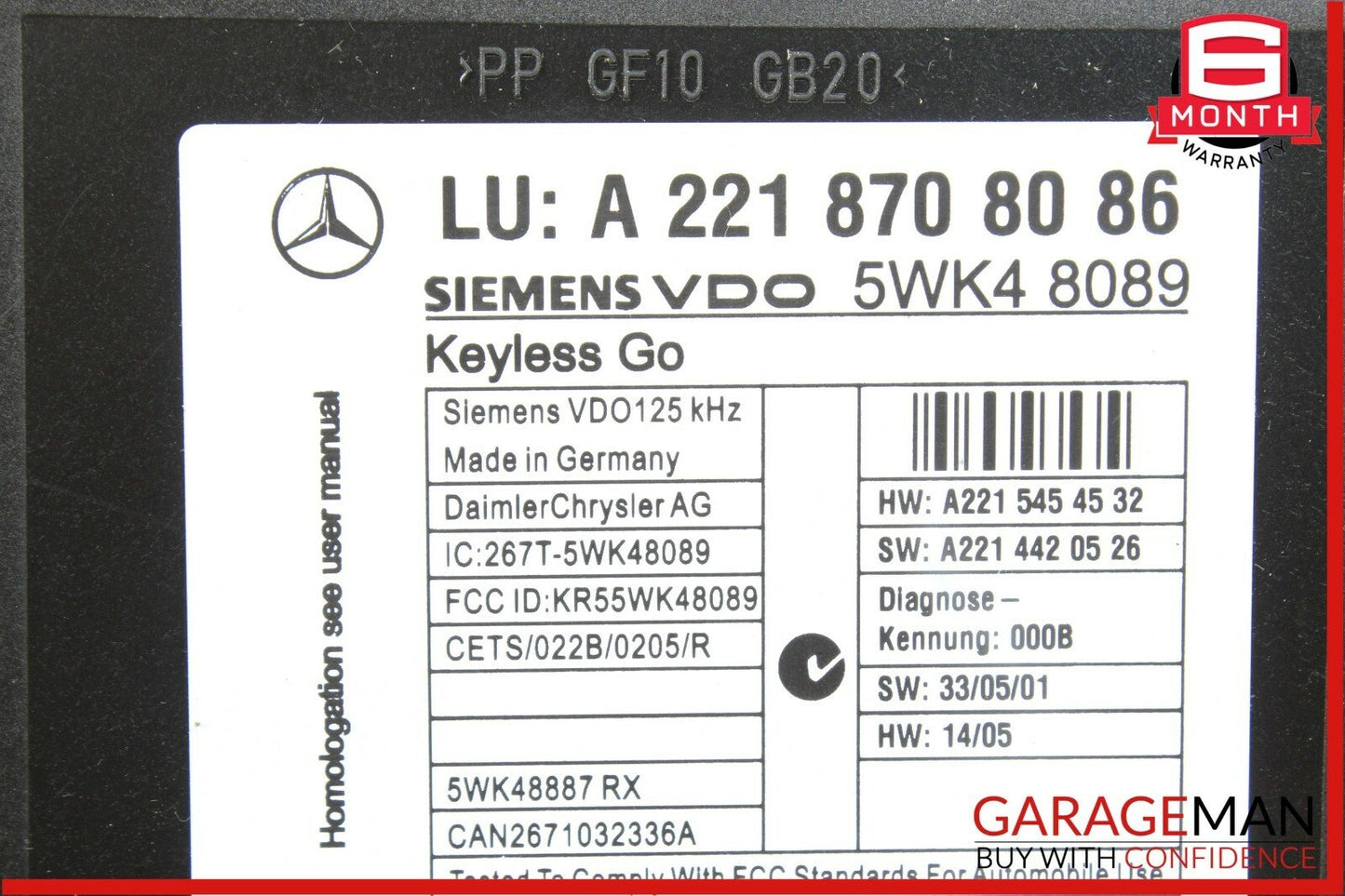 07-13 Mercedes W221 S550 S600 Door Keyless Go Entry Control Controller Module