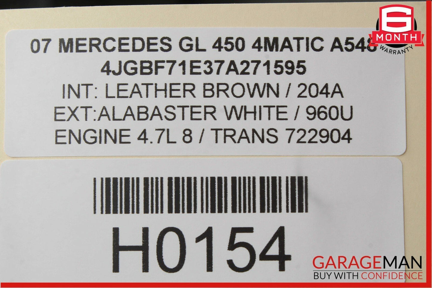07-12 Mercedes X164 GL450 Rear Right Side Complete Interior Door Panel Brown