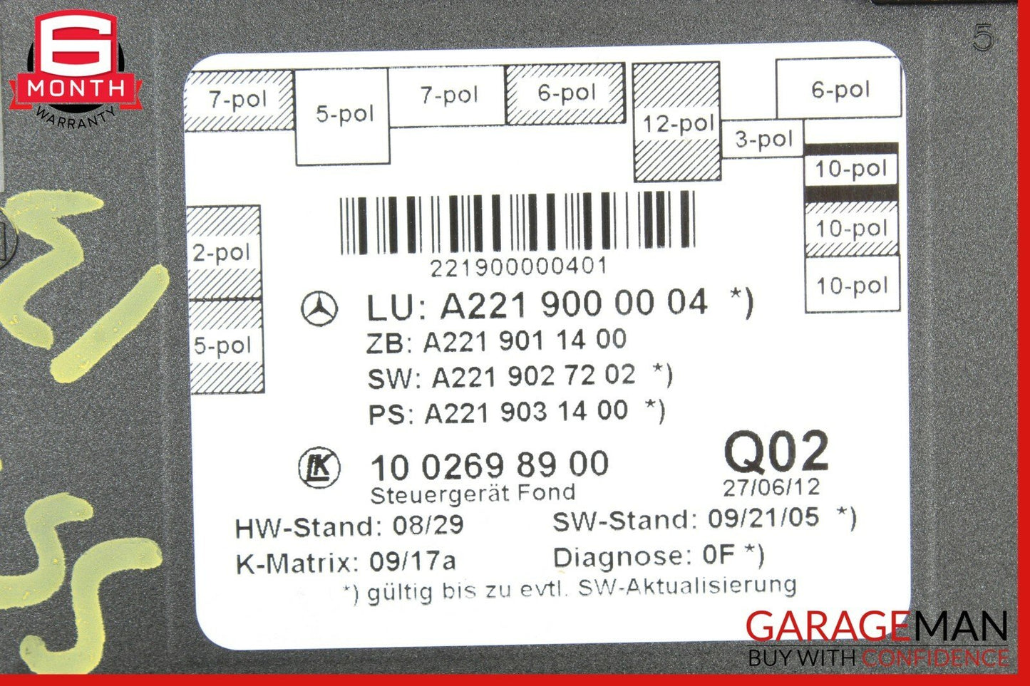 07-13 Mercedes W221 S550 S63 AMG Rear Right / Left Door Control Module Q02 OEM