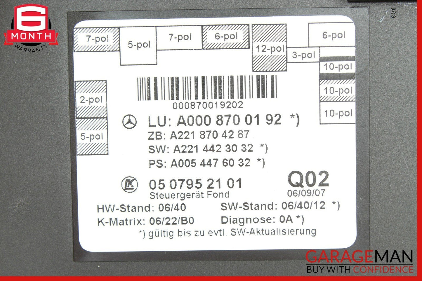 07-13 Mercedes W221 S550 S63 AMG Rear Door Control Module Unit 0008700192 OEM