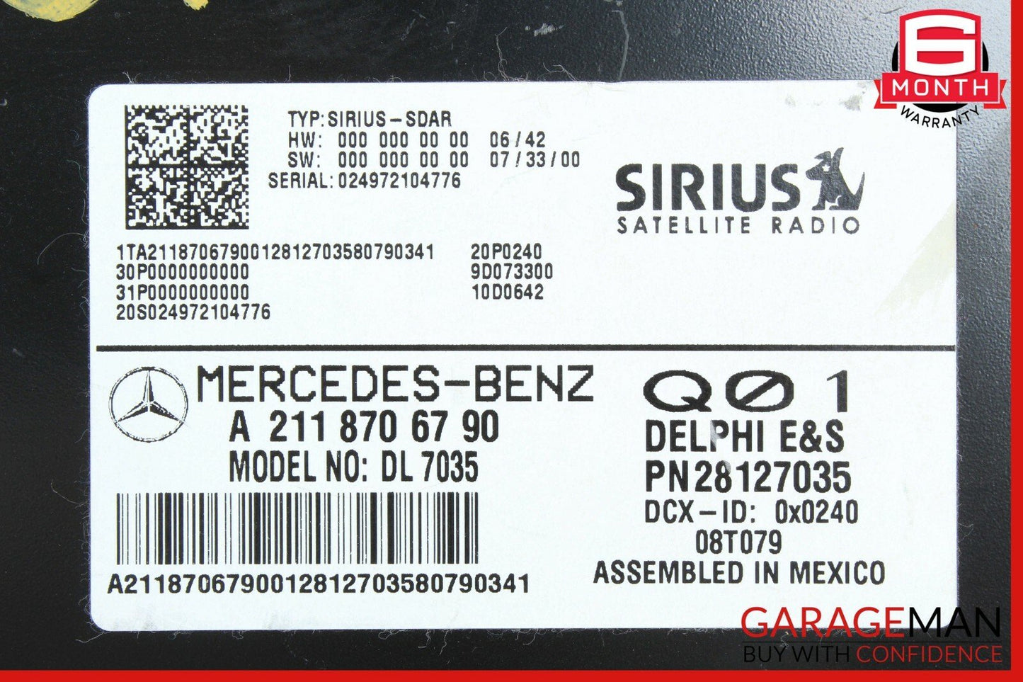 03-08 Mercedes GL450 CL600 E350 Sirius Satellite Radio Receiver 2118706790 OEM