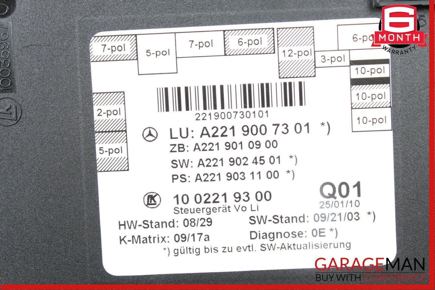 10-13 Mercedes W221 S550 S65 AMG Front Left Door Control Module 2219007301 OEM