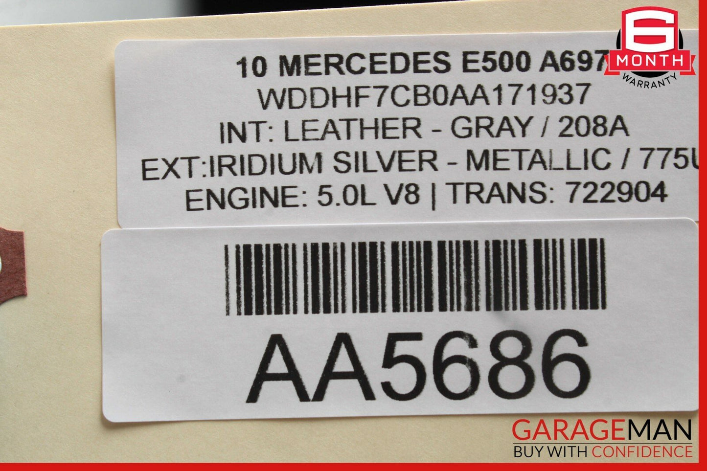 10-16 Mercedes W212 E500 E400 Front Right Top Upper Seat Cushion Grey OEM