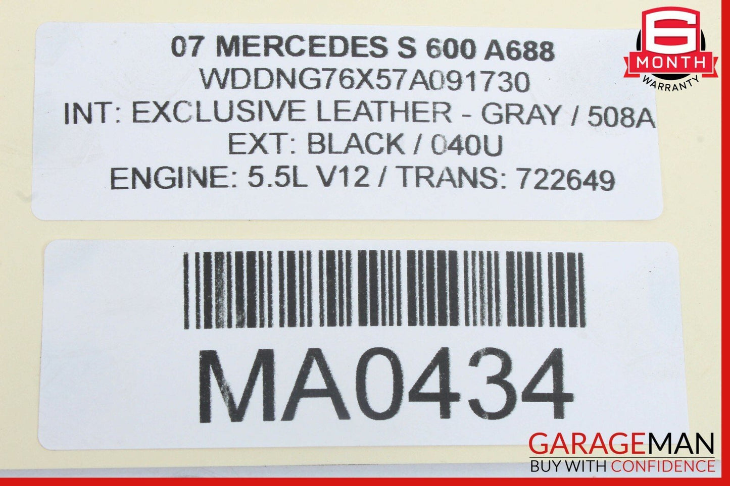 07-14 Mercedes CL600 S600 5.5L V12 Exhaust Manifold Gasket 2751421080