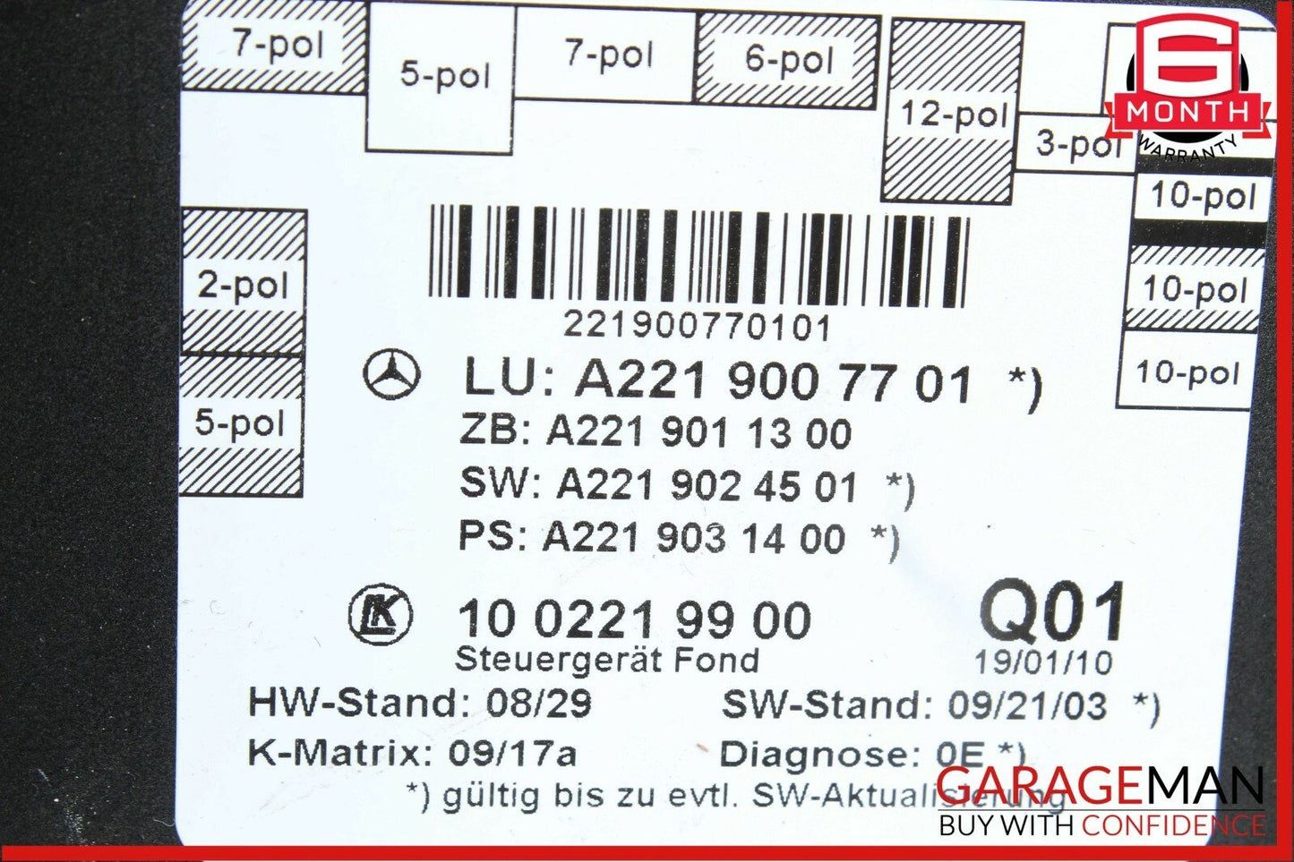 10-13 Mercedes W221 S550 S63 AMG Rear Right or Left Door Controller Module Unit