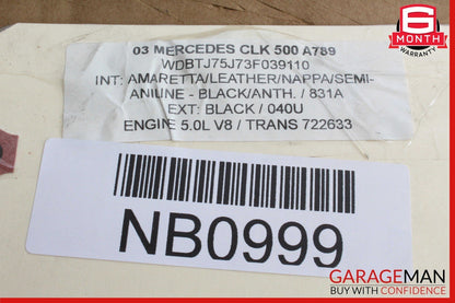 03-09 Mercedes W209 CLK500 Rear Trunk Lid License Plate Holder Black OEM