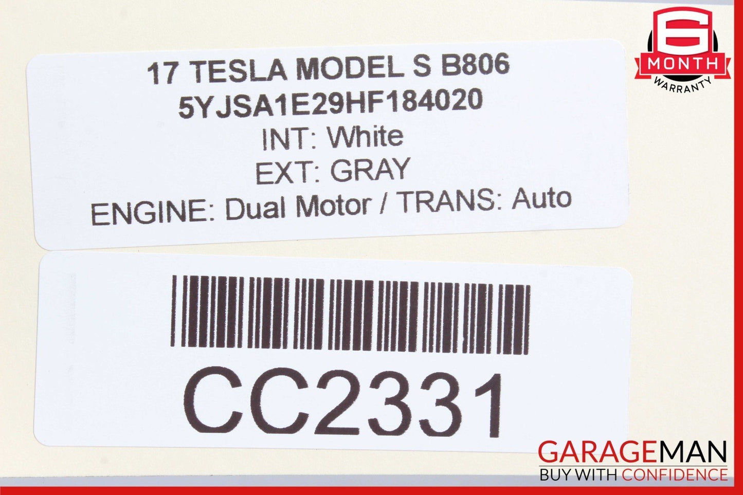 12-20 Tesla Model S Rear Left Driver Side Exterior Door Shell Panel Gray OEM