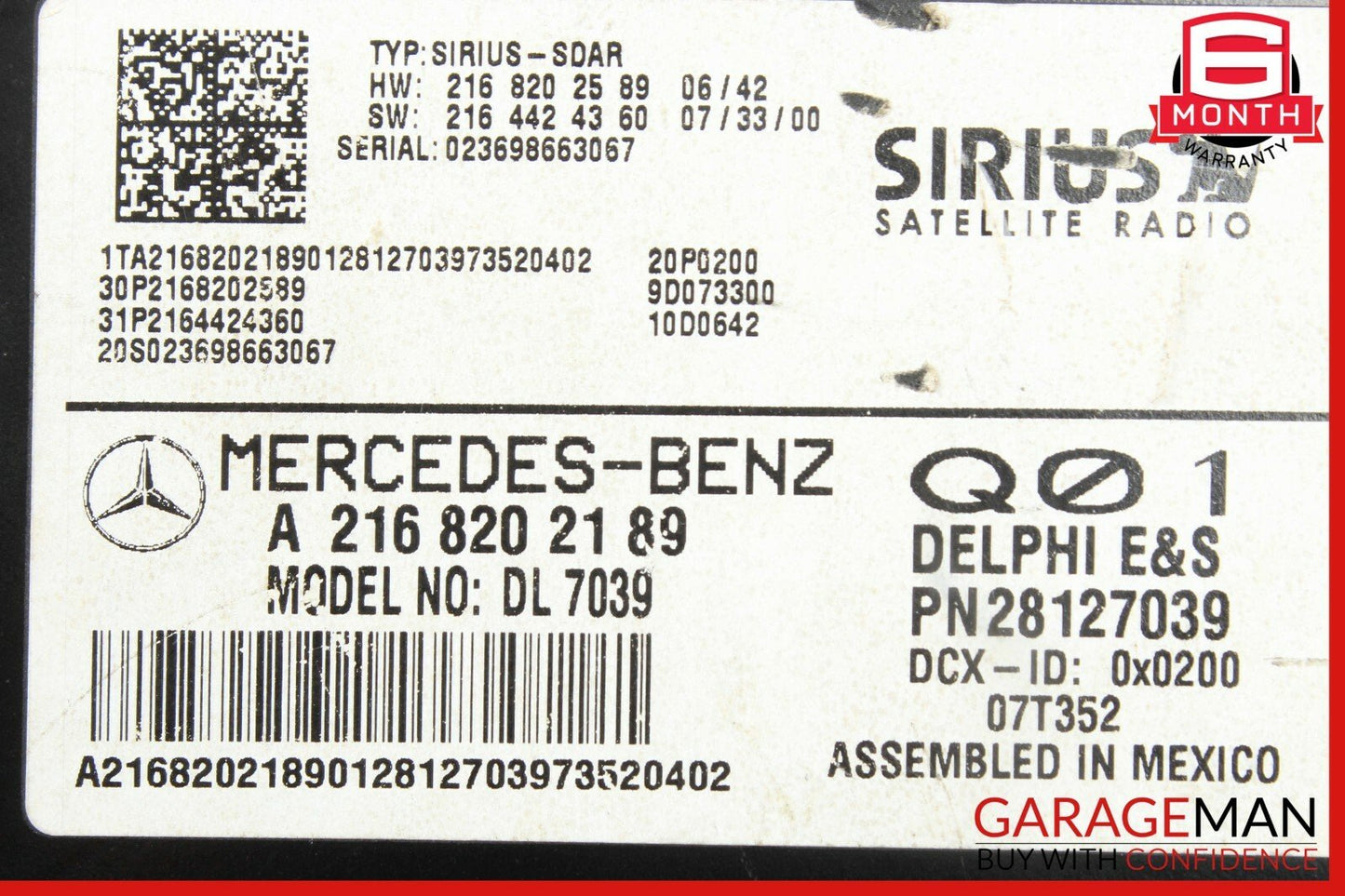 07-11 Mercedes W204 C350 S550 Sirius Satellite Radio Module Receiver DL 7039